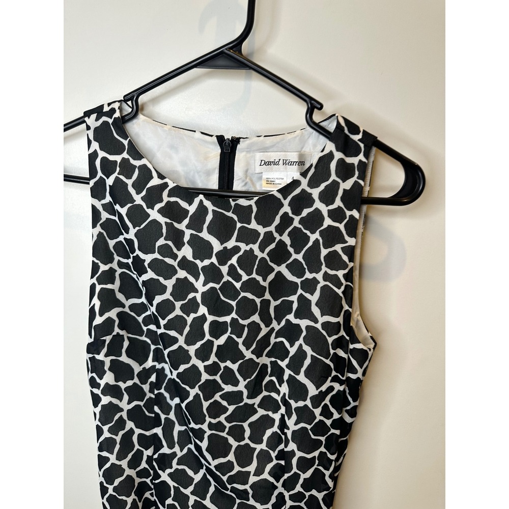 David Warren Womens Giraffe Print Ruched Midi Sheath Dress Black White 4 - Picture 4 of 8